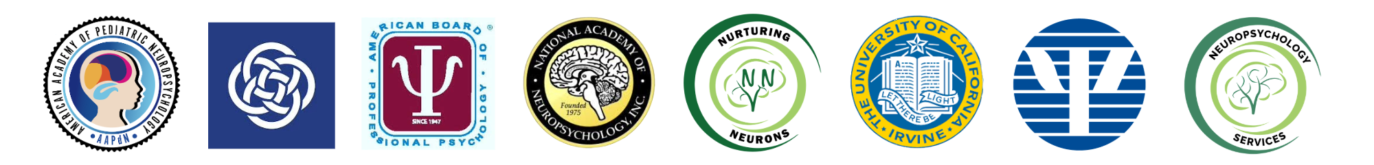 Logos of Affiliated Organizations: The American Academy of Pediatric Neuropsychology, International Neuropsychological Society
   , American Board of Professional Psychology, National Academy of Neuropsychology INC., Nurturing Neurons, University of California Irvine, American Psychological Association
   ,  Neuropsychology Services, CHOC Children's Hosptial
